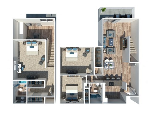 Floor plan for 3 beds, 2 baths, 1300 sqft